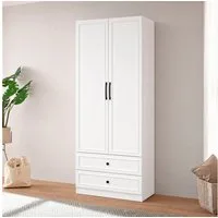 OTTO home Kleiderschrank Arrian, weiß, 80 cm, 2 Türen, 2 Schubladen (Drehtürenschrank im Landhausstil, FSC Zertifiziert) EXTRA VIEL PLATZ FÜR IHRE GARDEROBE