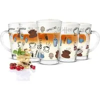 Sendez Latte-Macchiato-Glas 6 Latte Macchiato Gläser 300ml Kaffeegläser mit buntem Kaffee-Aufdruck, 6-tlg., Glas