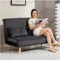 HOMCOM Schlafsofa 2 Sitzer Sofa mit 5-stufig Verstellbarer Rückenlehne, Lendenkissen, Schlafcouch 1 Teile, 190 x 120 cm, für Wohnzimmer, Dunkelgrau