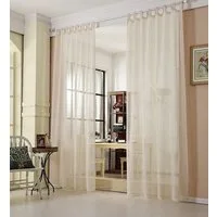 Woltu Gardine (2 St), halbtransparent, Gardinen halbtransparent mit Schlaufen Leinen Optik