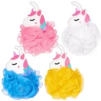 BRUBAKER Duschschwamm Badeschwamm Set Einhorn - Badeknäuel Schwamm - Rosa und Bunt, 4-tlg., Körperreinigungsschwamm für Kinder und Erwachsene inkl. Geschenkbox