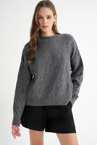 Rippstrickpullover mit Haarglanzmuster