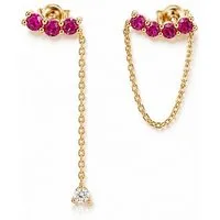 Suzan Gold Creolen-Set Ohrringe 925 Sterling Silber mit Kette vergoldet Damen Ohrstecker rote