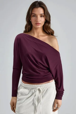 Boot-Ausschnitt Drapierte Bluse