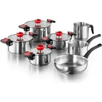 Kopf Topf-Set Kochtopfset Nelo 11-teilig, Edelstahl (11-tlg), inkl. 4 Glasdeckel, mit praktischer Ausgießhilfe, Induktion