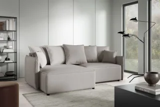 Ecksofa Schlafsofa Sofa MINEA in Stoff Abriamo Beige Ottomane Links