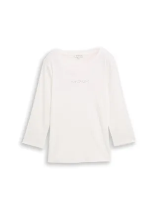 Tom Tailor - Slim Fit Langarmshirt mit Glitzer-Logo whisper white - Gr. - XXXL