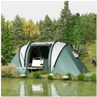 Outsunny Tunnelzelt Zelt Kuppelzelt, mit 2 Zimmer, wasserabweisend, Seitentür Fenster, Personen: 5 (Campingzelt, 1 tlg., Familienzelt), mit 3000mm Wassersäule, für Camping, Reise, Garten