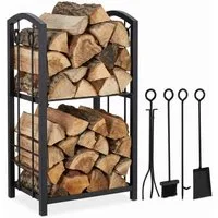 relaxdays Kaminholzregal mit Besteck, BxTxH:46x30x73 cm, (4-St)