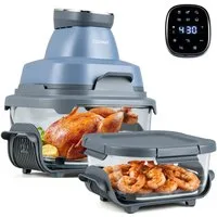 COSTWAY Heißluftfritteuse, 1500 W, Airfryer mit 4 L/1,7 L Glasbehälter, Deckel