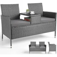 TLGREEN Balkonset Polyrattan Gartenbank 2er Set, (Wetterfest UV-beständig Rattan Sofa Outdoor, mit Tisch & Weichen Sitzkissen), Balkonmöbel für Kleinen Balkon/Terrasse/Garten