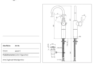 Kaja Magis Wascht. m. verlängertem Sockel,, Schwenkausl. RA-140mm u. Ablaufg. chr., 44140-C 44140-C