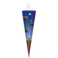 Nestler Schultüte PIXELWORLD mit Münzen, Röhren und Blöcken passend zu Super Mario, Zuckertüte 85cm (zum Schulanfang / Einschulung)