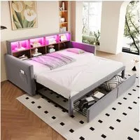 Odikalo Polsterbett Ausziehbar Schlafsofa 90/180 x190 Staufach LED USB mit/ohne Schubladen