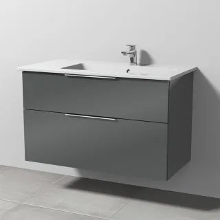 Sanipa 3way Keramik-Set Venticello Keramik-Waschtisch und Unterbau mit 2 Auszügen, Anthrazit-Glanz UF32679