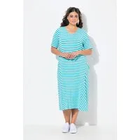 Ulla Popken Jerseykleid Midikleid Ringel A-Linie V-Ausschnitt Halbarm