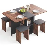 Mondeer Essgruppe Esstisch mit 4 Hockern, Platzsparend, 3-in-1-Funktion, Rollbar & Stabil 120x80 cm