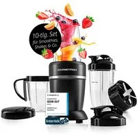 GOURMETmaxx Standmixer Nutrition Mixer 10-tlg., Smoothie Maker mit to go Deckel, 1000 W, mit Mixbecher & Frischhaltedeckel – ideal zum Aufbewahren