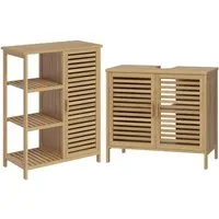 Bellamio Badmöbel-Set Newa aus Bambus, lackiert, (2er-Set, 1x Waschbeckenunterschrank, 1x Schrank mit 6 Fächern), in verschiedenen Set-Kombinationen erhältlich
