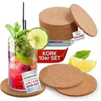 wortek Getränkeuntersetzer Kork Untersetzer Getränkeunterlage Braun, Zubehör für Getränke, Gläser, Tassen, 10er Set, 10-tlg., Kork Glasuntersetzer für Getränke - Tischuntersetzer aus Kork Ø 10 cm