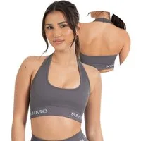 Smilodox Sport-BH Azura, Seamless Sport Top Rückenfrei Starker Halt Fitness Alltag Scrunch Bra ohne Bügel Atmungsaktiv Yoga Gym Bustier Schriftzug