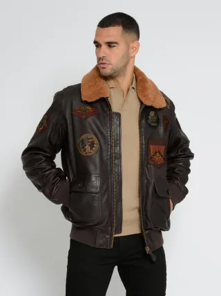 Top Gun Lederjacke TG2023004 mit Lammfellkragen