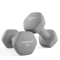 SONGMICS Kurzhantel Hanteln, 5 Gewichtsklasse, (2er Set Neopren-Beschichtung, Hantelset, Kurzhanteln, Hexagon), 2 x 5 kg, Krafttraining, Workout, Fitnesstraining, für Zuhause