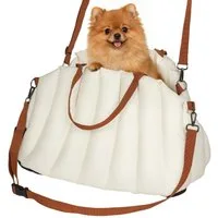 AIMAX Tiertransporttasche Hundetasche für kleine Hunde bis 5 kg mit Schultergurt cremeweiß