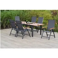 MERXX Garten-Essgruppe Toblino, (Set 7tlg., 6 Sessel, 1 AZ-Tisch, Aluminiumgestell mit Textilbezug und Akazienholz), ausziehbarer Tisch