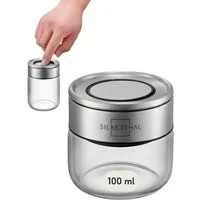 SILBERTHAL Gewürzbehälter Gewürzglas 100 ml mit Klickdeckel, Glas, Edelstahl, (Einzeln, 1-tlg), Luftdicht & Mottensicher