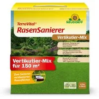 Neudorff Rasendünger TerraVital RasenSanierer 4,5 kg für 150 m², Vertikutier-Mix zur Neuanlage und Ausbesserung lückenhafter Rasenflächen nach dem Vertikutieren, enthält Rasensaat, Dünger und Bodenverbesserer in einem Produkt, für dauerhaft strapazie