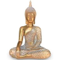 Kamelio Buddhafigur Buddha Figur sitzend 30cm Gold mit weiß Deko-Figur