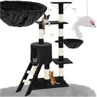 tectake Kratzbaum Katzenbaum Dominik 144 cm Diverse Farben Schwarz, Vielseitig mit robusten Sisalstangen und Plüschoberfläche