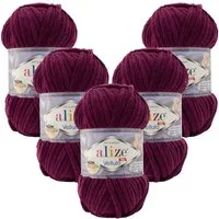 Alize 5 x ALIZE Velluto Häkelwolle, 68 m, Chenillegarn,Kuschelweich für Babydecken, Amigurumi,Samtwolle