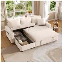 OKWISH Schlafsofa L-förmiges Sofa mit Stauraum, Set, mit Taschenaufbewahrung, links und rechts austauschbare Chaiselongue