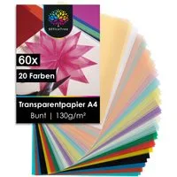 OfficeTree Transparentpapier OfficeTree 60x Transparentpapier Bunt A4 - 20 Farben - 130g/m²