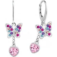 Goldene Hufeisen Paar Ohrhänger Schmetterling mit Rosa Herz Zirkonia Klappbrisuren 925 Silber (1 Paar, inkl. Etui), Handgefertigt