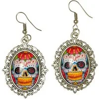 Metamorph Paar Ohrhaken Dia de los Muertos Ohrringe, Ohrschmuck im mexikanischen Catrina-Stil