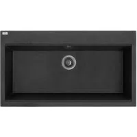 KOLMAN Küchenspüle Einzelbecken Tau Granitspüle, Rechteckig, 50/90 cm, Schwarz, Space Saving Siphon GRATIS