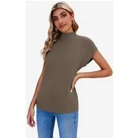 Imily Bela Strickpullover Damen Kurzarm Stehkragen Pullover (Packung, 1-tlg., 1per-Pack) Rippbündchen