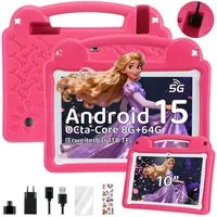 WILGOON 10.1'' Kids Android 15 mit Stylus Tablet A523 Octa Core bis 2.0 GHz HD Tablet (10.1", 64 GB, Android 15, 2.4G+5G WIFI6, 6000 mAh mit WiFi 6 Bluetooth 5.0 GMS mit Tasche+Sticker für Kinder)