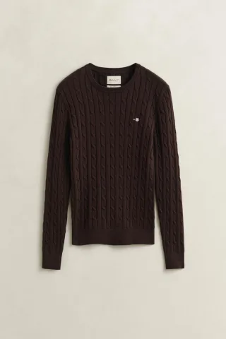 GANT - Zopfstrick Rundhalspullover aus Stretch-Baumwolle deep brown - Gr. - XXL