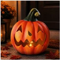 matches21 HOME & HOBBY Dekofigur XXL Kürbis-Laterne mit LED Halloween-Deko Windlicht in 26x23 cm (1 St), Großer Jack-O-Lantern Deko-Kürbis als innen außen Herbst-Deko