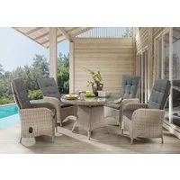 Destiny Garten-Essgruppe PALMA LUNA 4 HL + Tisch Ø 100x75cm natur meliert, (Set, 5-tlg., 4 HL stufenlos verstellb. inkl. Polster, 1 Tisch mt aufgel. Glasplatte), Aluminium, Polyrattan