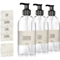 Oputec Seifenspender 3 x 500ml Seifenspender aus Kunststoff Flasche zum Befüllen +Etiketten