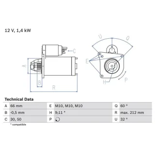 Bosch Anlasser 1,4 kW Renault 19 Clio Espace Laguna Megane