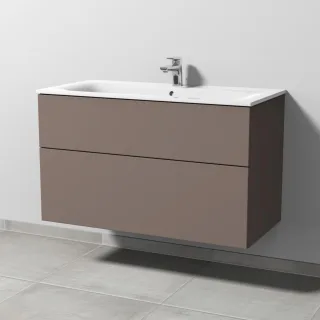 Sanipa 3way Waschtischunterbau zu Geberit Renova Plan Slim Waschtisch mit 2 Auszügen, Taupe-Matt SP6881T