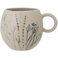 Bloomingville Tasse Bea Becher, natur Steingut 250ml Blumenmotiv Kaffeetasse Kaffeebecher Teetasse Teebecher Dekotasse dänisches Design