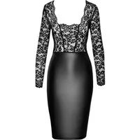 Noir Handmade Midikleid halblanges Kleid in schwarz - L