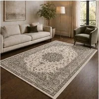 Vimoda Teppich Vero, Orientteppich Creme orientalischer Kurzflor Teppich, Rechteckig, Höhe: 10 mm, Ornament Muster, Pflegeleicht, weich, Wohnzimmer, Schlafzimmer